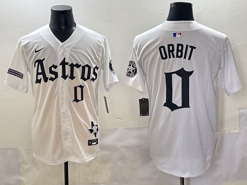 Men 2025 Houston Astros 0 Orbit White Five generations Joint Name Nike MLB Jersey style 7
